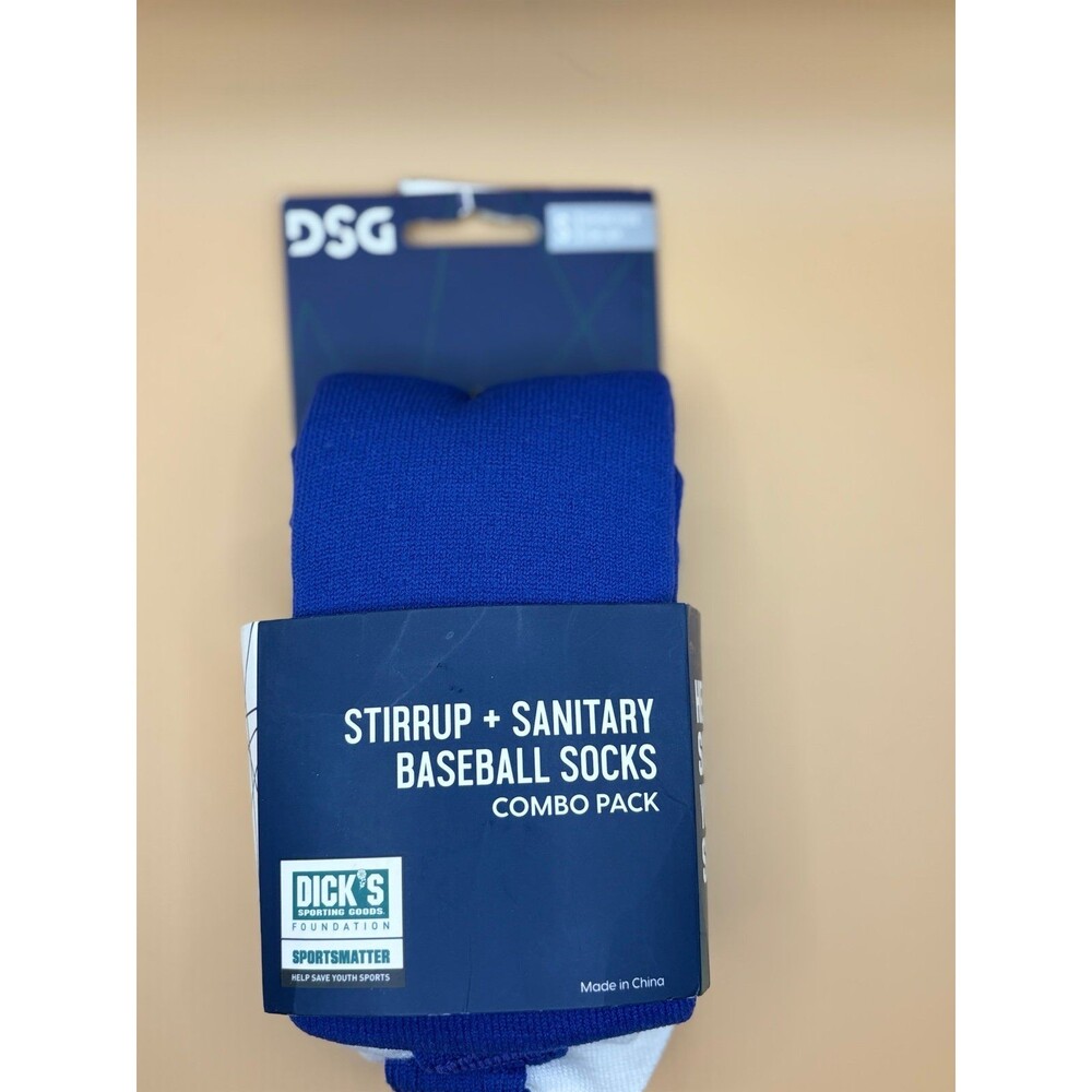 DSG 'STIRUP + SANITARY' BOYS SMALL 13K-4Y' WHITE AND‎ ROYAL BLUE BASEBALL SOCKS